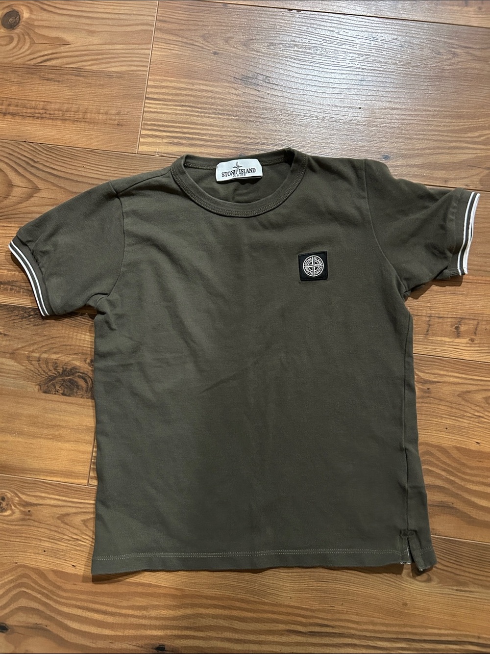 Stone Island Kids Olive Short Sleeve Tee with Compass Patch